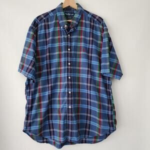 Ralph Lauren Blake blue‎ plaid short sleeve button front shirt mens size XL